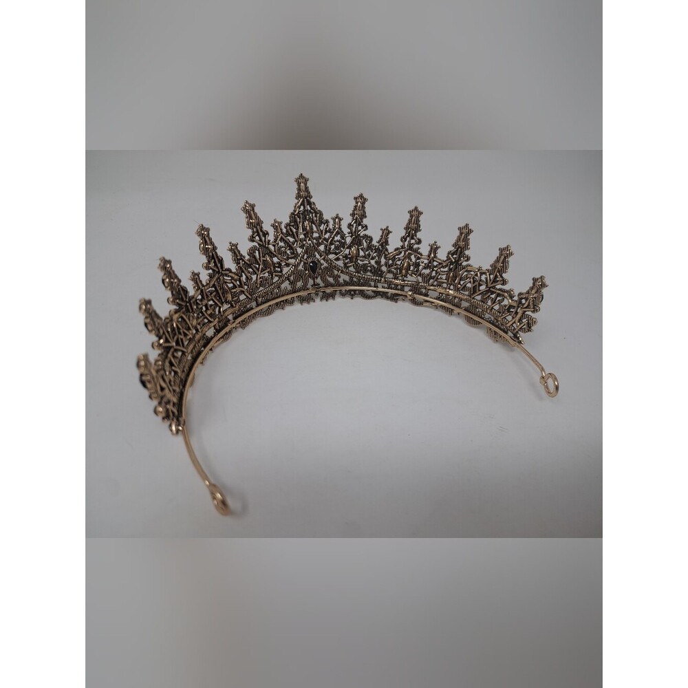 Vintage Women's Crown Costume Jewelry Rhinestone Metal Victorian Royal Black - Picture 8 of 13